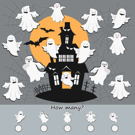 educational children game. How many objects Halloween theme. printable worksheet. vector illustrationのイラスト素材