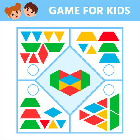 Education logic game for preschool kids. Kids activity sheet. Find figure matching. iq test. Children funny riddle entertainment. vector illustrationのイラスト素材