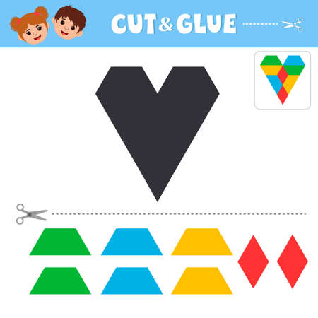 A game for children. cut and glue. Heart. Puzzle. Worksheet for printing. vector illustration.のイラスト素材