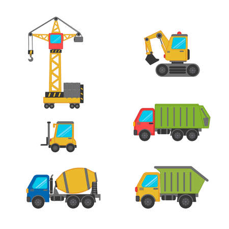 Set working building machine isolated on a white background. Special machines for the building and construction work. Icons kids cars for design of children's rooms, clothing, textiles.のイラスト素材