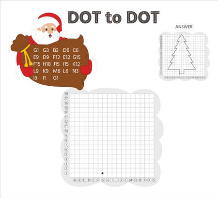 Game tasks for kids. Draw points by coordinates and connect them with lines. christmas theme. santa claus. Preschool kids activity worksheet. vector illustrationのイラスト素材