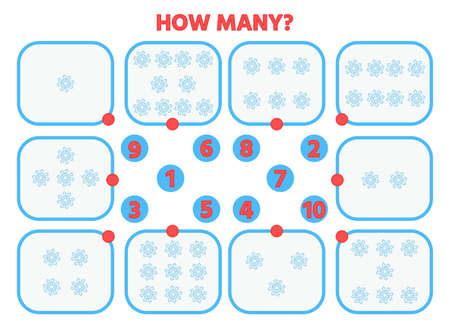 A game for children. Count from 1 to 10. How many snowflakes. vector illustration.のイラスト素材