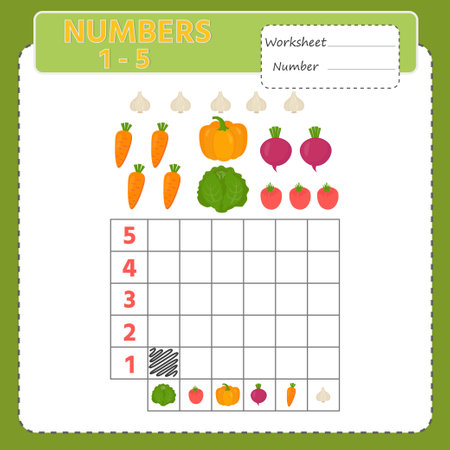 A game for children. learning to count. Count the number of vegetables. Paint over the sample. vector illustration. print sheetのイラスト素材