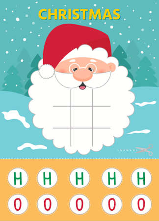 Vector game for kids tic tac toe chart with cute Santa Claus. Holiday board game playing field with traditional character. Children funny riddle entertainment.のイラスト素材