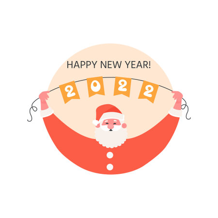 Santa Claus with a garland. Merry Christmas and Happy New Year greetings. vector illustration for your design.のイラスト素材