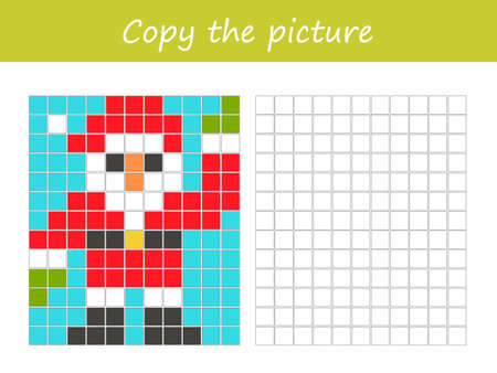 Game for kids. Copy the picture and color page with a cute Santa Clause. pixel art. Drawing skills training. printable worksheet. vector illustrationのイラスト素材