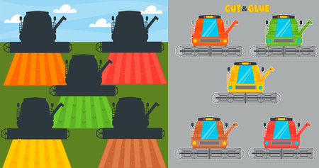 A game for children. cut and glue. Harvester harvesting. Study of colors. vector illustration. print worksheetのイラスト素材