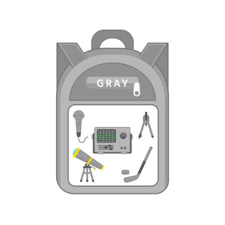 A game for learning colors. school supplies. Grey. vector illustration. Printing sheet for games with stickersのイラスト素材