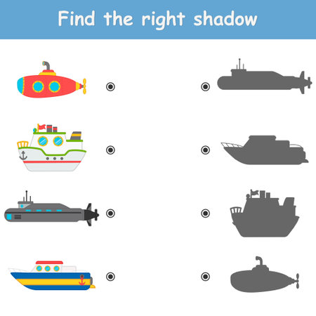 Educational Puzzle Game for kids. Find correct shadow. vector illustration. Cars. Activity for preschool years kids and toddlers. printable worksheetのイラスト素材