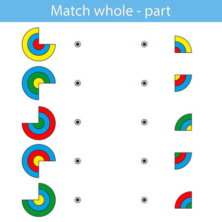 Education game for kids development of logic iq. Kids activity sheet. Find Match whole - part. Children funny riddle entertainment. vector illustrationのイラスト素材