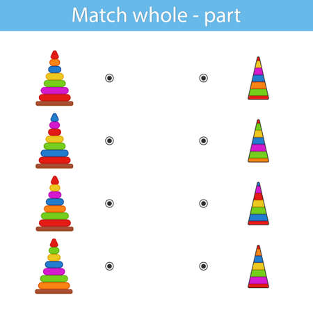 Education game for kids development of logic iq. Kids activity sheet. Find Match whole - part. Children funny riddle entertainment. vector illustrationのイラスト素材