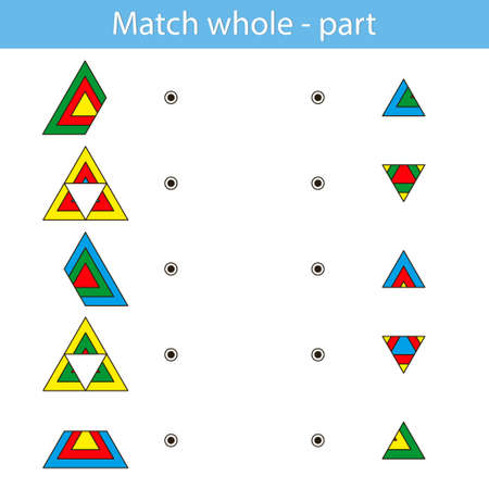 Education game for kids development of logic iq. Kids activity sheet. Find Match whole - part. Children funny riddle entertainment. vector illustrationのイラスト素材