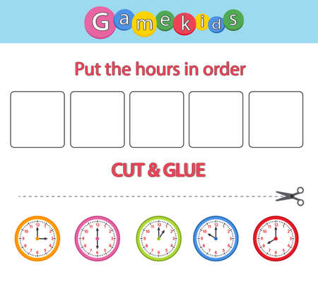 Game for children to learn time. cut and paste. Put the hours in order. vector illustrationのイラスト素材