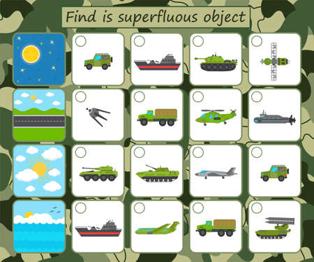Matching children educational game. Match transport and roads. military transport. Activity for preschool years kids and toddlers. vector illustration.のイラスト素材