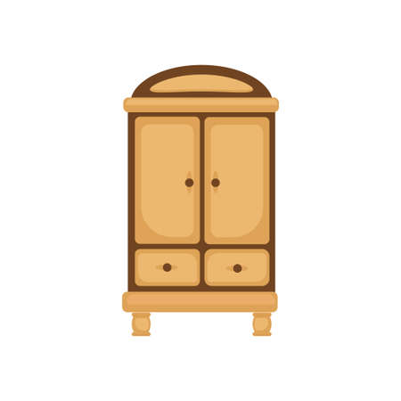 Wooden Cupboard Closet with closet doors for clothing and shoes. Vector illustration isolated on white background.のイラスト素材