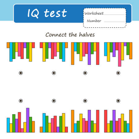 Educational logical game for kids. Connect the halves. I.Q. Test. Activity for preschool years kids and toddlers. worksheet activity. vector illustrationのイラスト素材