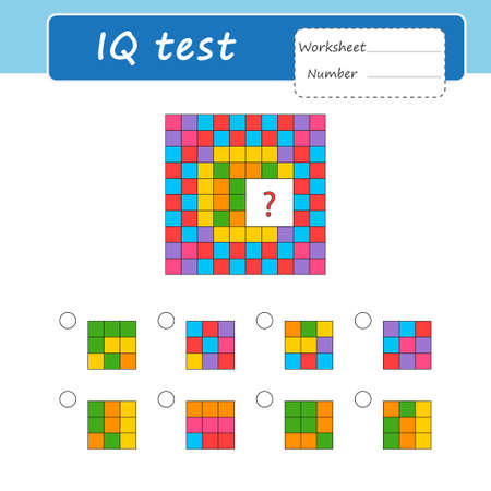 Logical puzzle game. Attention tasks for children. Find the element hidden behind the white square. IQ training test. worksheet.のイラスト素材