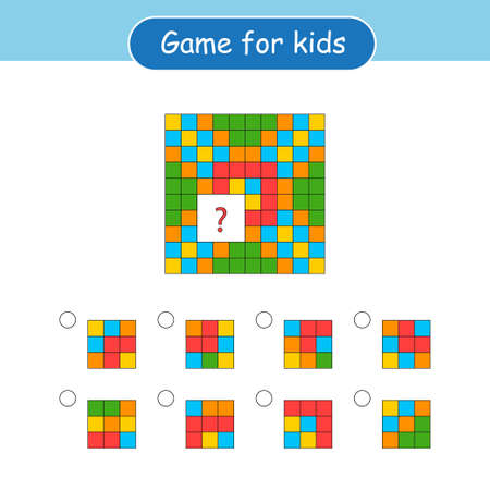 Logical puzzle game. Attention tasks for children. Find the element hidden behind the white square. IQ training test. worksheet.のイラスト素材