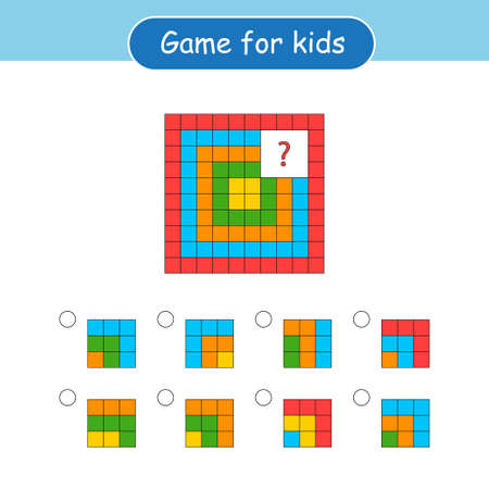 Logical puzzle game. Attention tasks for children. Find the element hidden behind the white square. IQ training test. worksheet.のイラスト素材