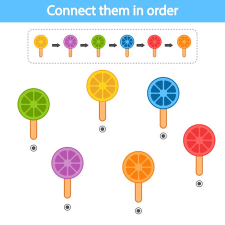 Educational game for preschool children. Connect with a line according to the color pattern. ice cream. The development of logic and attention. vector illustration. Sheet for printingのイラスト素材