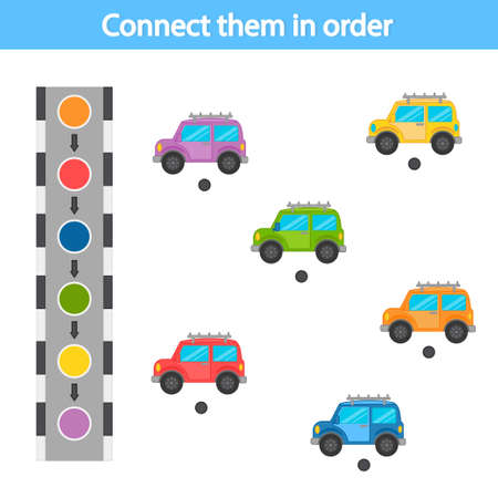 Educational game for preschool children. Connect with a line according to the color pattern. The car. The development of logic and attention. vector illustration. Sheet for printingのイラスト素材
