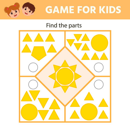Educational game for preschool children. Find out what elements the picture consists of. the sun. The development of logic and attention. vector illustration. printable sheetのイラスト素材