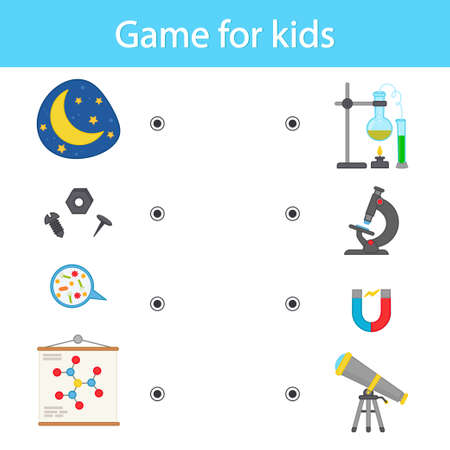 Game for kids. The science. development of logical thinking. Find a match. vector illustration. printable sheetのイラスト素材