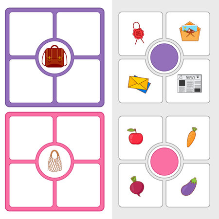 Game for children to develop logic. Puzzle. What is in the bag. vector illustrationのイラスト素材