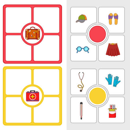 Game for children to develop logic. Puzzle. What is in the bag. vector illustrationのイラスト素材