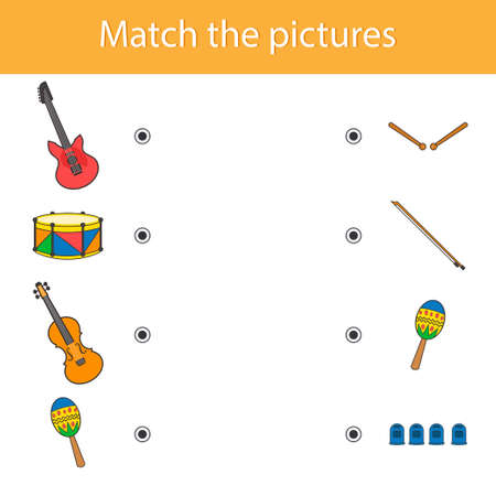 Game for kids. Find a match. musical instruments. The development of logical thinking in preschool children. vector illustrationのイラスト素材
