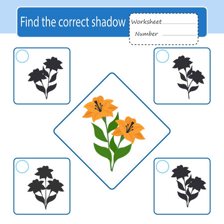 Game for kids. The development of logic and attention. Find the correct shadow. Lily. printable activity sheet. vector illustrationのイラスト素材