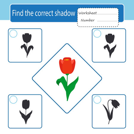 Game for kids. The development of logic and attention. Find the correct shadow. Tulip. printable activity sheet. vector illustrationのイラスト素材