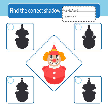 Game for the development of logic for children. Find the correct shadow. Cartoon vector illustration of a roly-poly clownのイラスト素材