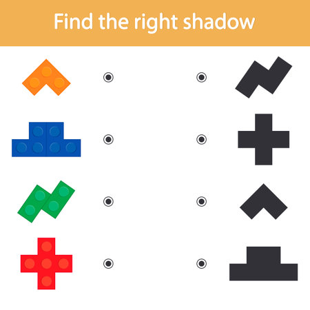 Logic game for kids. Find the correct shadow. blocks. The development of mindfulness in preschool children. printable sheetのイラスト素材