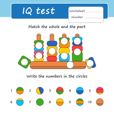 Game for the development of logic for children. Match the whole and the part. Write the numbers in the circles. vector illustrationのイラスト素材