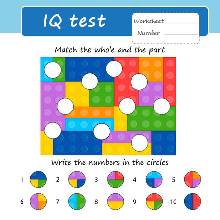 Game for the development of logic for children. Match the whole and the part. Write the numbers in the circles. vector illustrationのイラスト素材