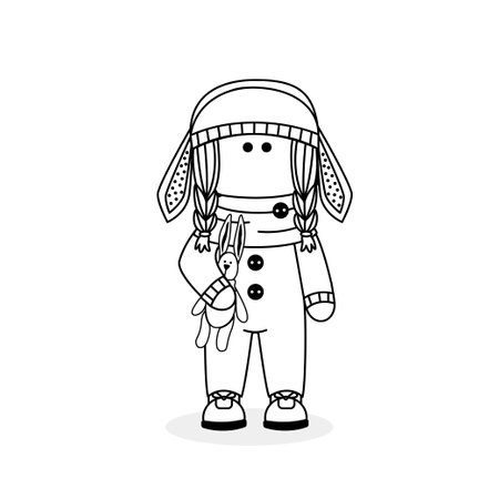 Handmade doll in tilde style. Coloring. The illustration can be used as an emblem for needlewomen, a logo, a print on a T-shirt, an interior pictureのイラスト素材