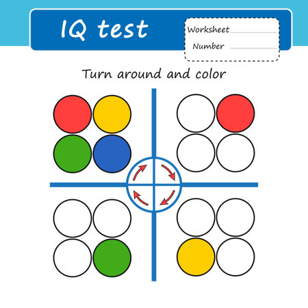 Developing logic puzzle game for children. Turn around and paint over. Attention task. practice test iqのイラスト素材