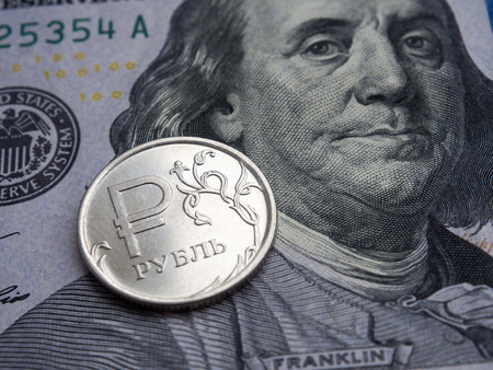 Russian ruble to us dollar exchangeの写真素材