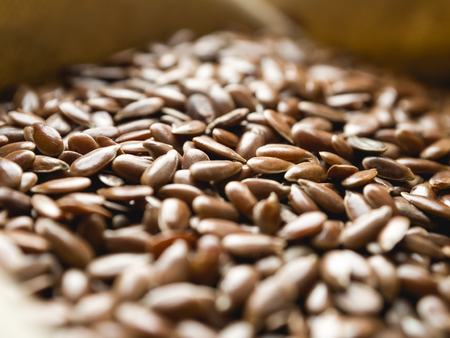 flax seeds on linen clothの写真素材