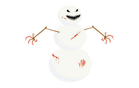 Creepy snowman with bloody hands and bloody splashes on his body. Isolated on white.のイラスト素材