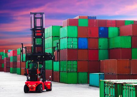 Container depot equipment, top lift inside yard with beautiful color.の写真素材