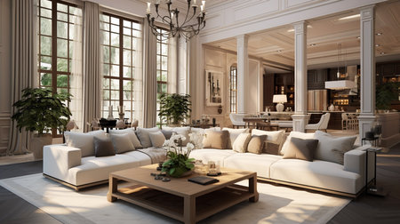 Luxury living room interior 3D rendering. Living room in classic style.の素材