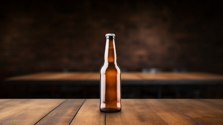 Beer bottle on a wooden table in a pub. 3d renderingの素材