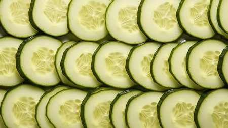 Sliced cucumber as a background. Close-up.の素材