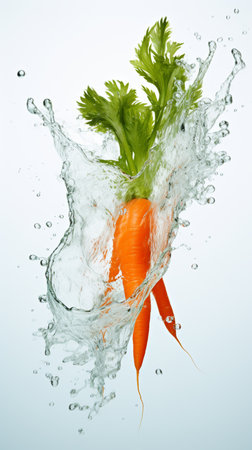 Carrot with water splash isolated on white background. Healthy food concept.の素材