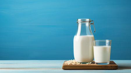 milk in glass on wood background - healthy food and drink conceptの素材