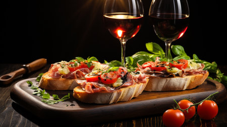 Italian bruschetta with prosciutto, tomatoes and basilの素材