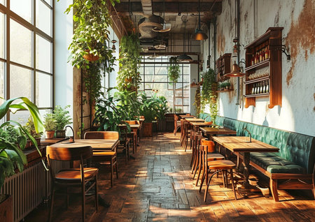 Interior of a cozy restaurant. 3d rendering, 3d illustrationの素材