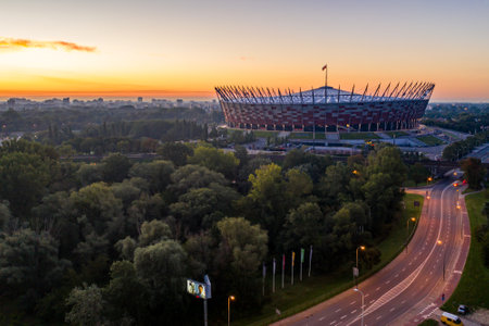 The National Stadium during sunrise in Warsawのeditorial素材